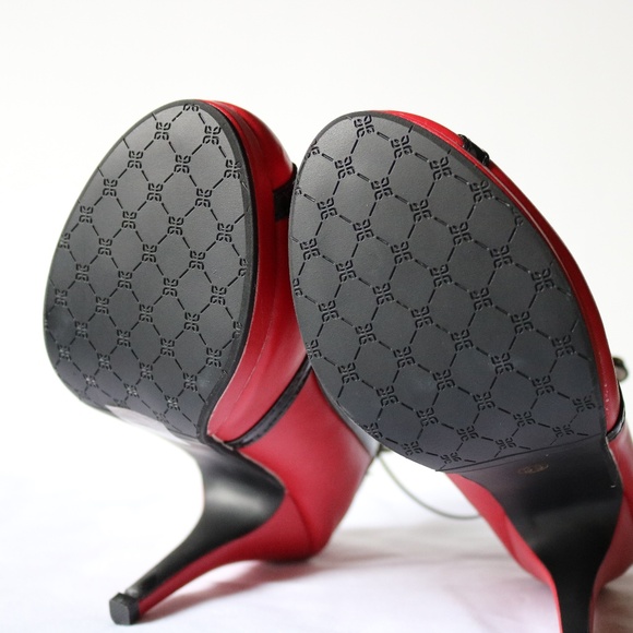 NWT Vintage Retro Style Red Black Heels Ankle Strap Size 38 (US 7.5) - Picture 11 of 12